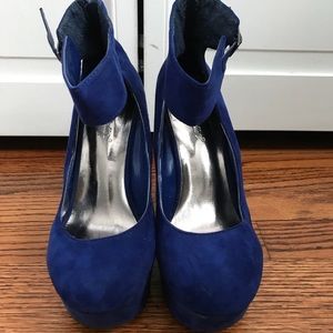Blue suede wedges